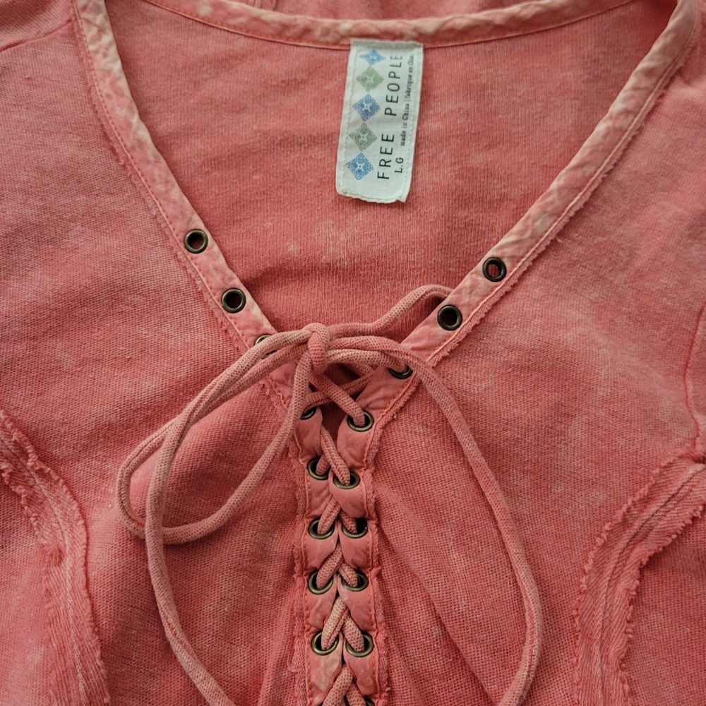 Free People Lace Up Chilton Henley Top Womens L Pink ASO Tori Vega Victorious - Picture 4 of 5
